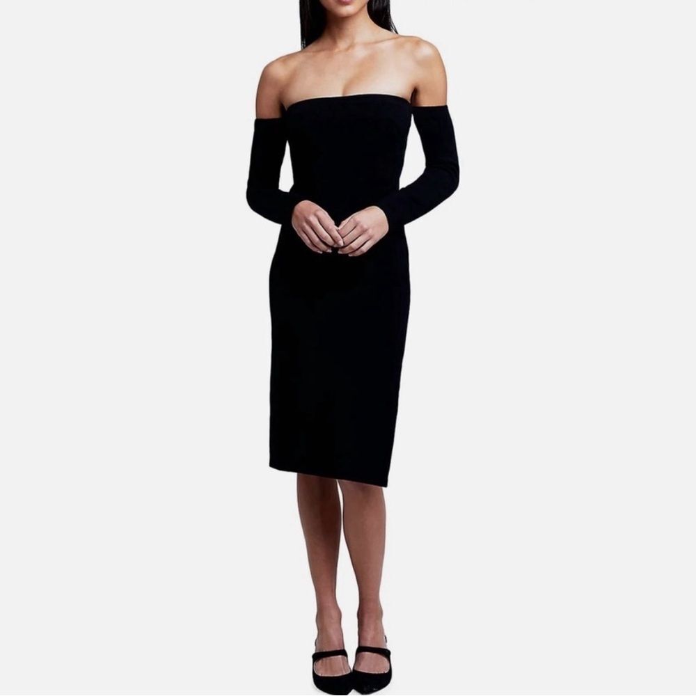 L’Agence Felicia Black Knit Off The Shoulder Fitted Bodycon Dress Size XXS